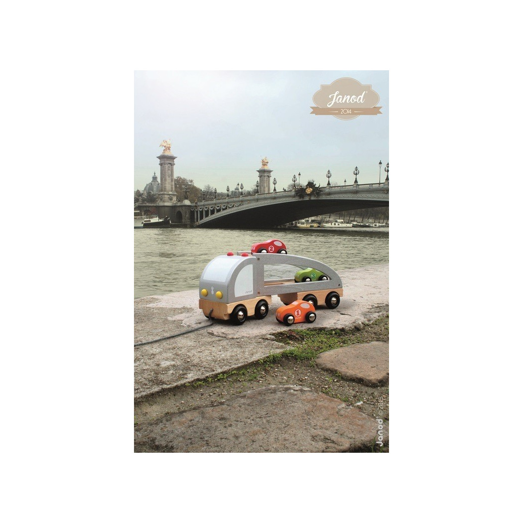 Samochód drewniany laweta do ciągnięcia - Janod