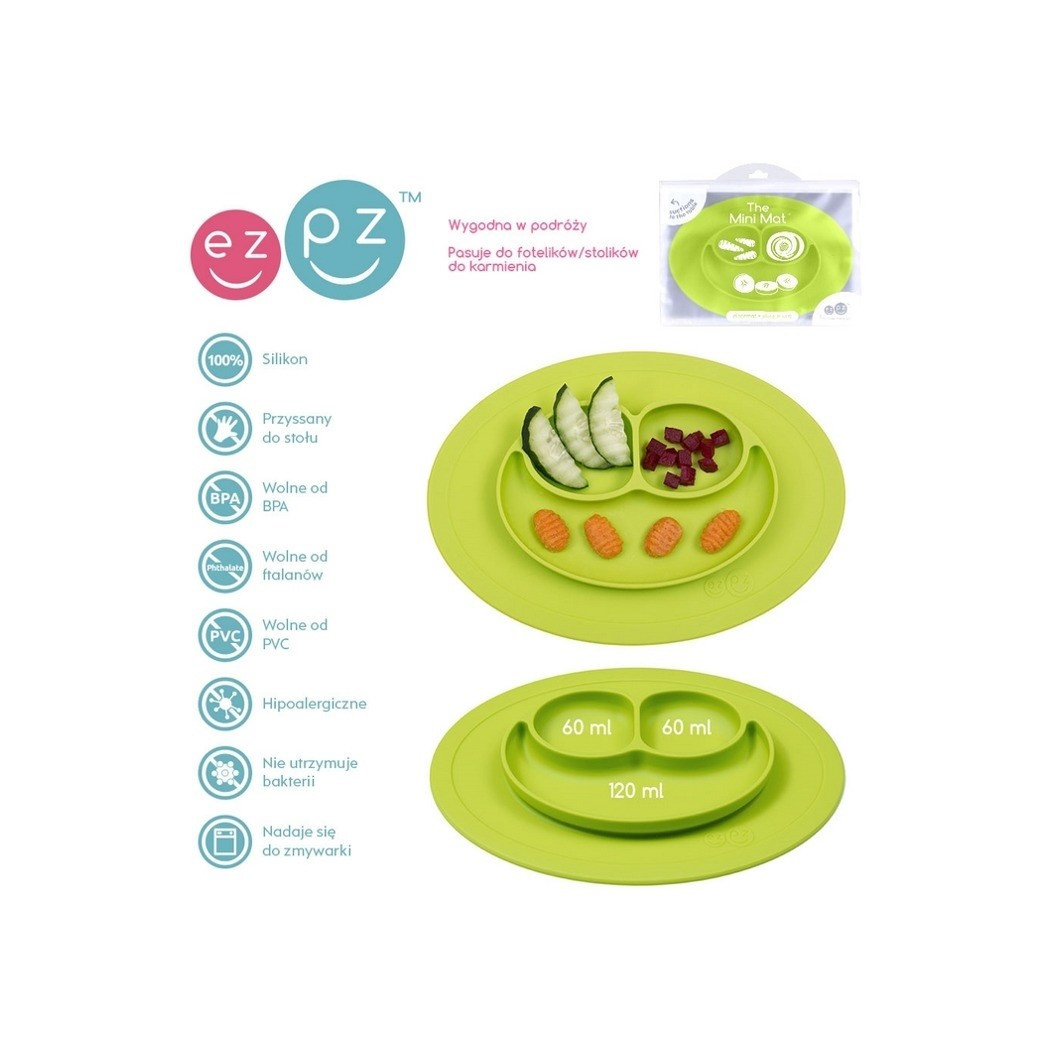 Mini Mat - Zielony - Silikonowy Talerzyk z podkładką 2w1 - EZPZ