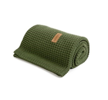 Kocyk tkany - Organic & Color ( kolor: zielony/oliwkowy) - 80x110 cm - Poofi