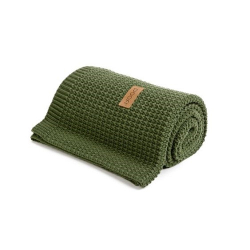 Kocyk tkany - Organic & Color ( kolor: zielony/oliwkowy) - 80x110 cm - Poofi