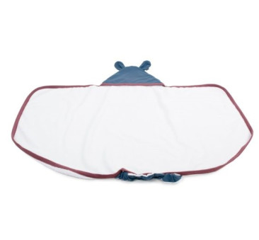 Duży ręcznik z uszkami (kolor lamówki: bordo, kapturek:denim/niebieski) - 130x75 cm - Poofi