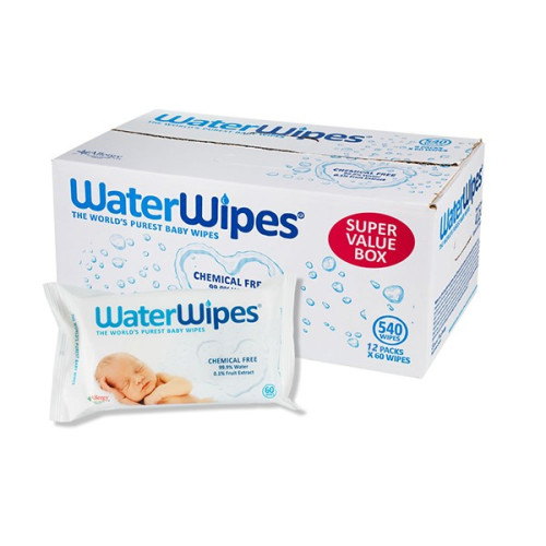 WaterWipes karton - chusteczki nasączane czystą wodą - 12 opakowań po 60 szt.