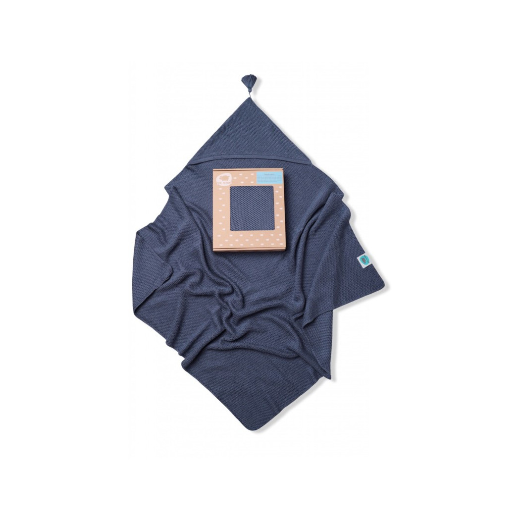 Granatowy - Kocyk Bambusowy Tkany z Kapturkiem - Pink No More