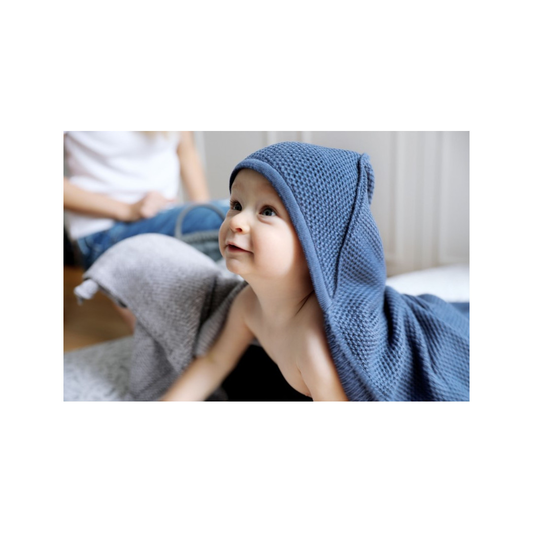 Granatowy - Kocyk Bambusowy Tkany z Kapturkiem - Pink No More