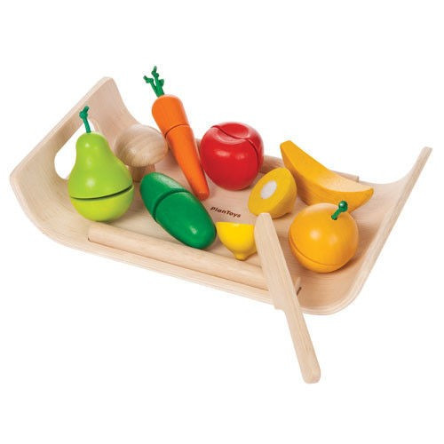 Warzywa i owoce na tacy - drewniany zestaw do zabawy - Plan Toys - Montessori