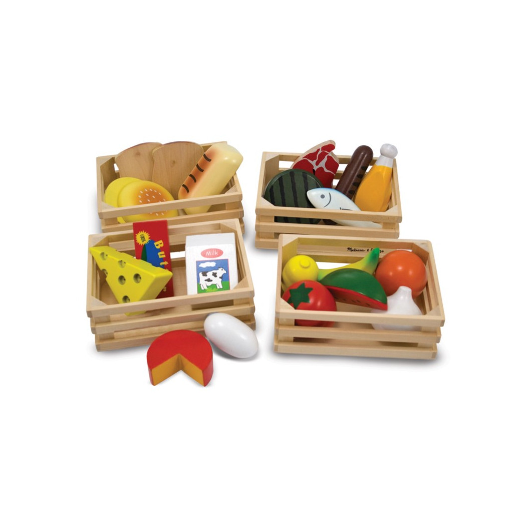 Zestaw 4 skrzynek z drewnianym jedzeniem - Melissa & Doug - Montessori