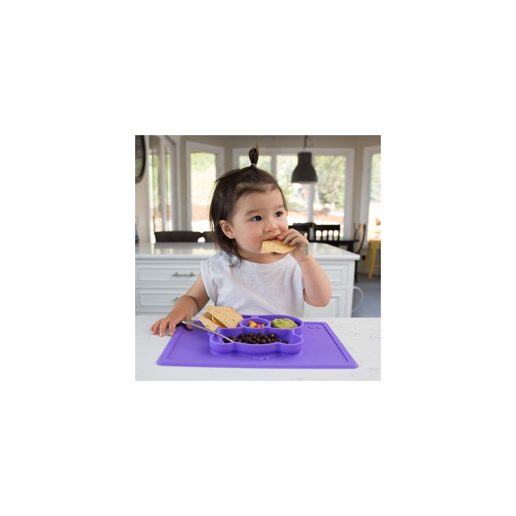 Happy Mat - Fioletowy - Troskliwe Misie- Silikonowy Talerzyk z Podkładką 2w1 - Miśka - EZPZ