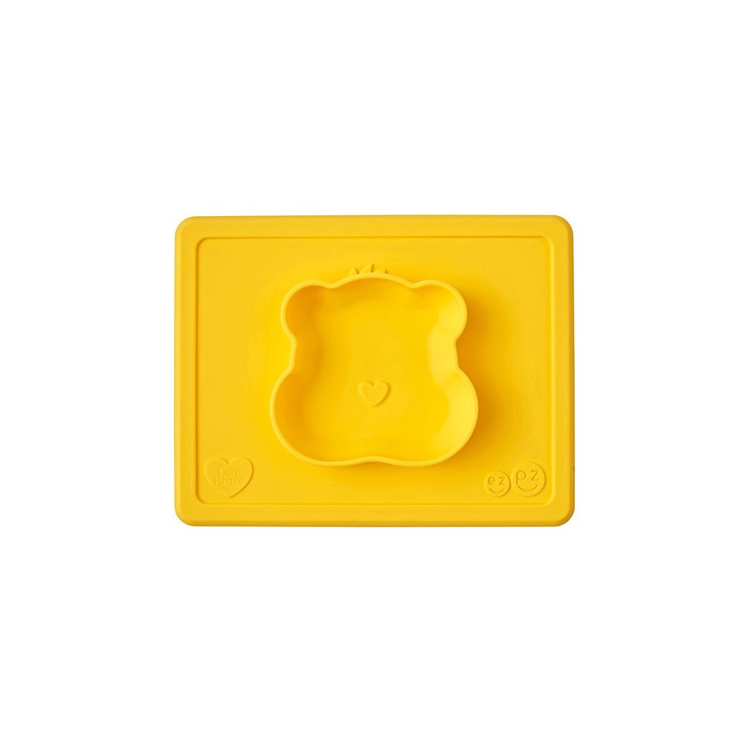 Happy Bowl - Żółta - Troskliwe Misie - Silikonowa Miseczka z Podkładką 2w1 - Słoneczne Serce - Funshine Bear - EZPZ