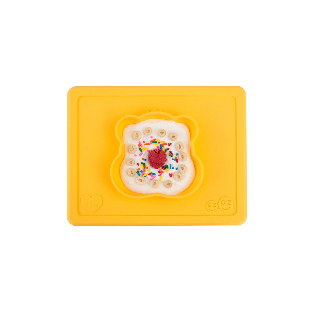 Happy Bowl - Żółta - Troskliwe Misie - Silikonowa Miseczka z Podkładką 2w1 - Słoneczne Serce - Funshine Bear - EZPZ