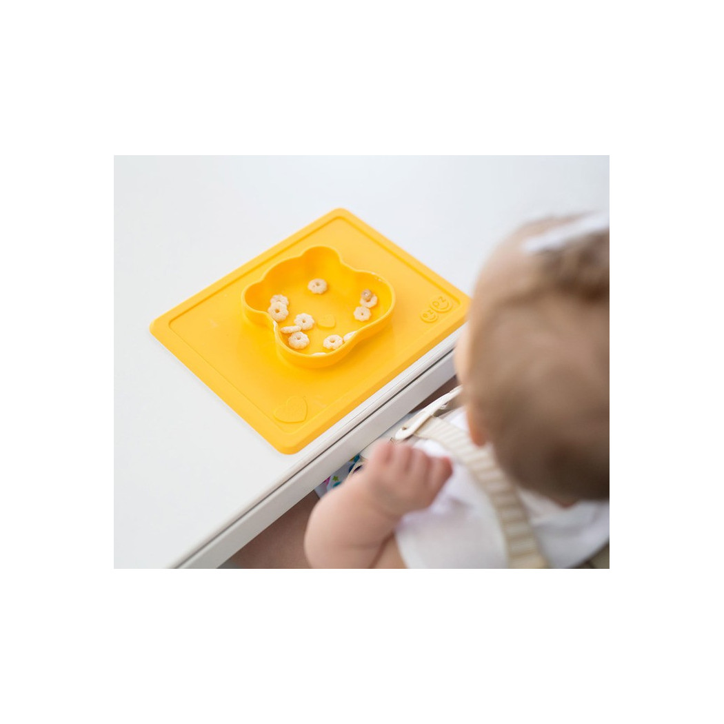 Happy Bowl - Żółta - Troskliwe Misie - Silikonowa Miseczka z Podkładką 2w1 - Słoneczne Serce - Funshine Bear - EZPZ