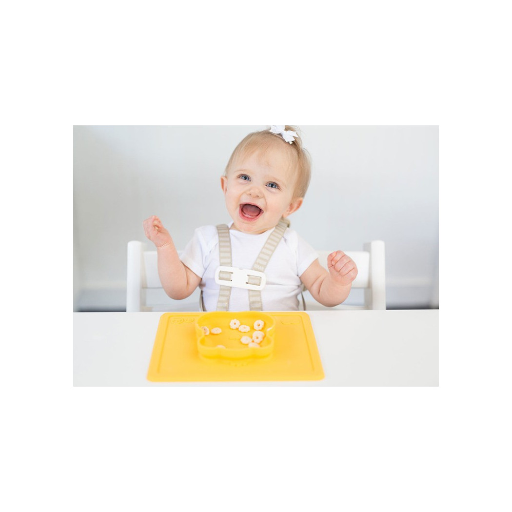 Happy Bowl - Żółta - Troskliwe Misie - Silikonowa Miseczka z Podkładką 2w1 - Słoneczne Serce - Funshine Bear - EZPZ