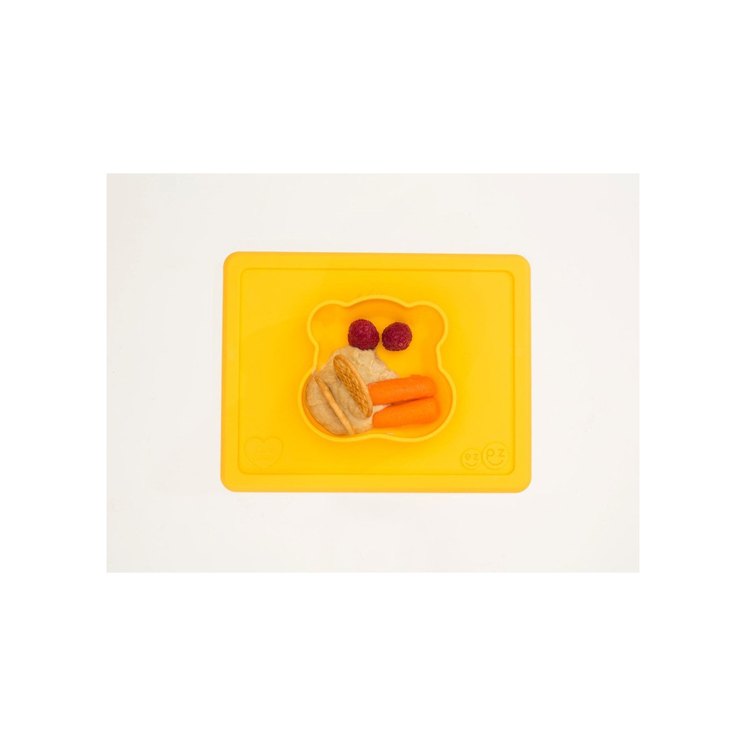 Happy Bowl - Żółta - Troskliwe Misie - Silikonowa Miseczka z Podkładką 2w1 - Słoneczne Serce - Funshine Bear - EZPZ