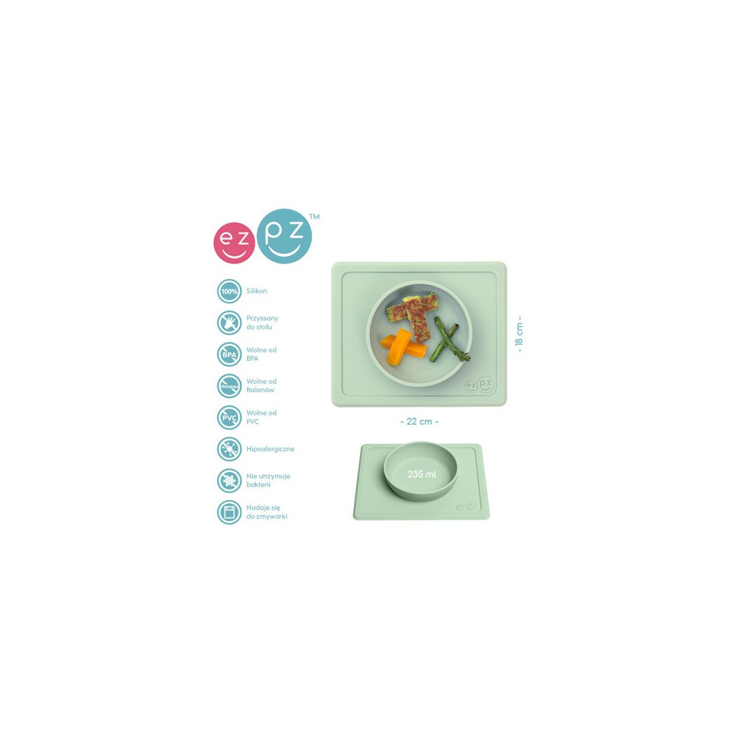 Mini Bowl - Pastelowa Zieleń - Mała Silikonowa miseczka z podkładką 2w1 - EZPZ