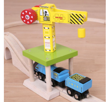 Żółty Dźwig do Kolejek Drewnianych - Bigjigs Toys - Montessori