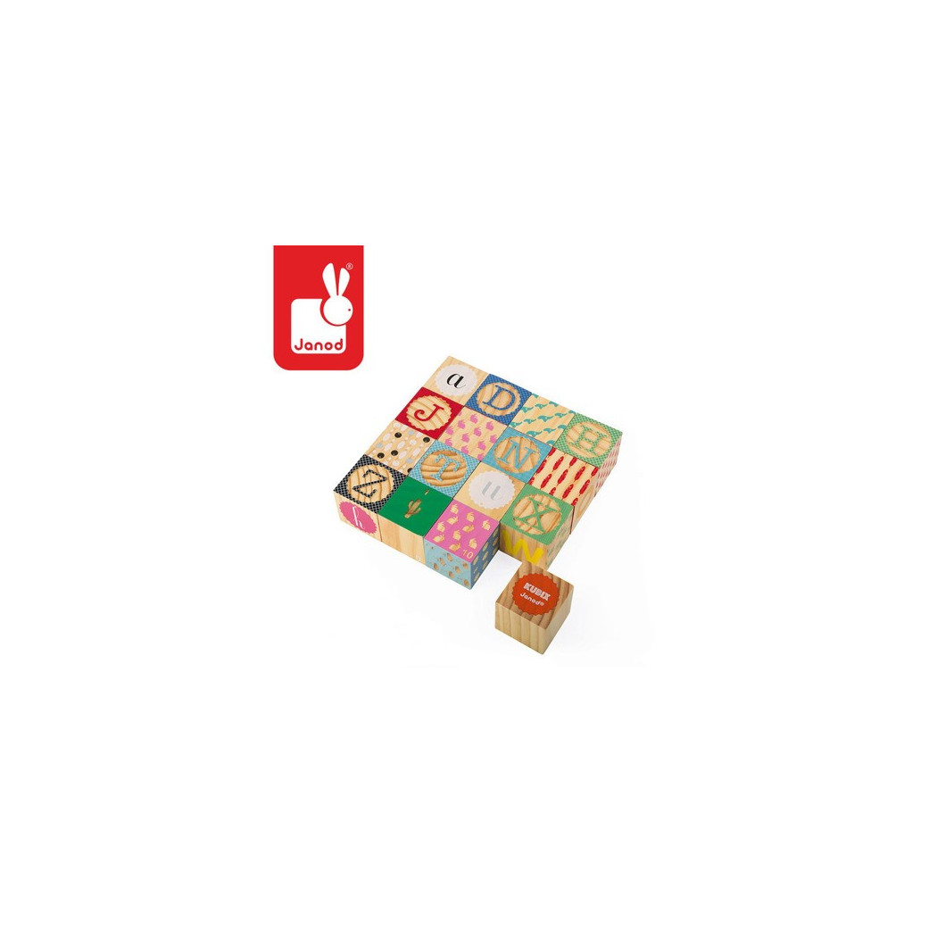 Klocki drewniane Kubix 16 sztuk Alfabet - Janod