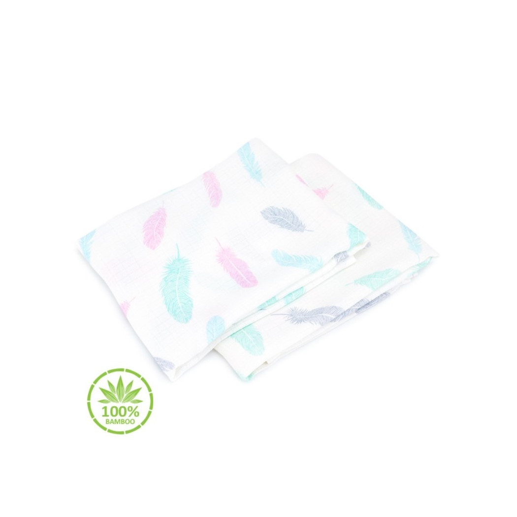 Pieluszki dwupak 100% Bambus Muślin - Delikatne Piórka - 65x65cm - Makaszka