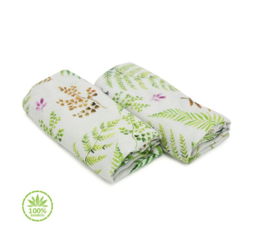 Pieluszki dwupak 100% Bambus Muślin - Paprocie - 65x65cm - Makaszka