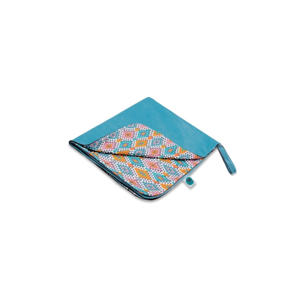 Kocyk ciepły mały z zaczepem do wózka - Ethnic Intense & Turkusowy Welur 70 x 90 - Pink No More