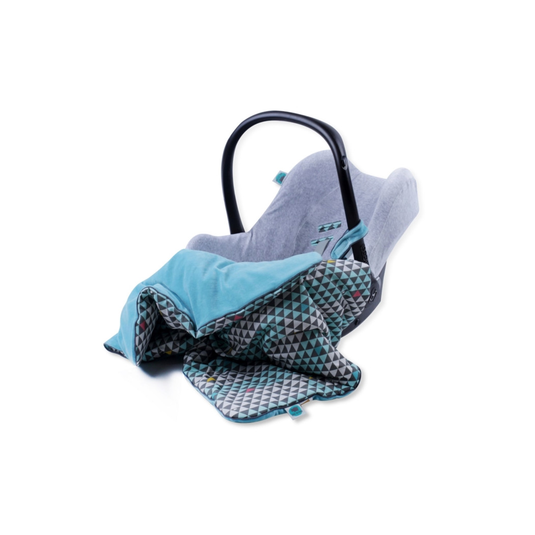 Kocyk ciepły mały z zaczepem do wózka - Ethnic Intense & Turkusowy Welur 70 x 90 - Pink No More