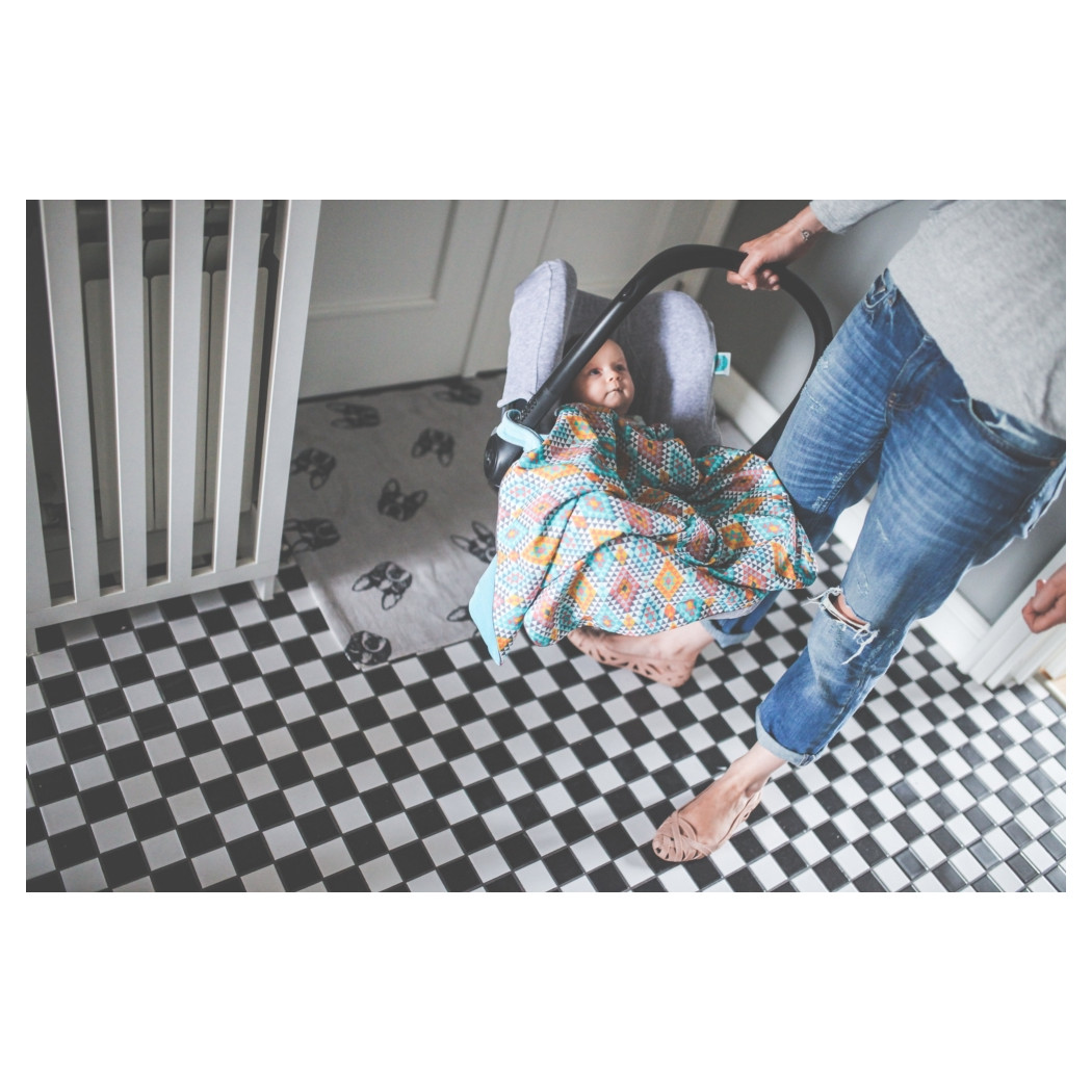 Kocyk ciepły mały z zaczepem do wózka - Ethnic Intense & Turkusowy Welur 70 x 90 - Pink No More