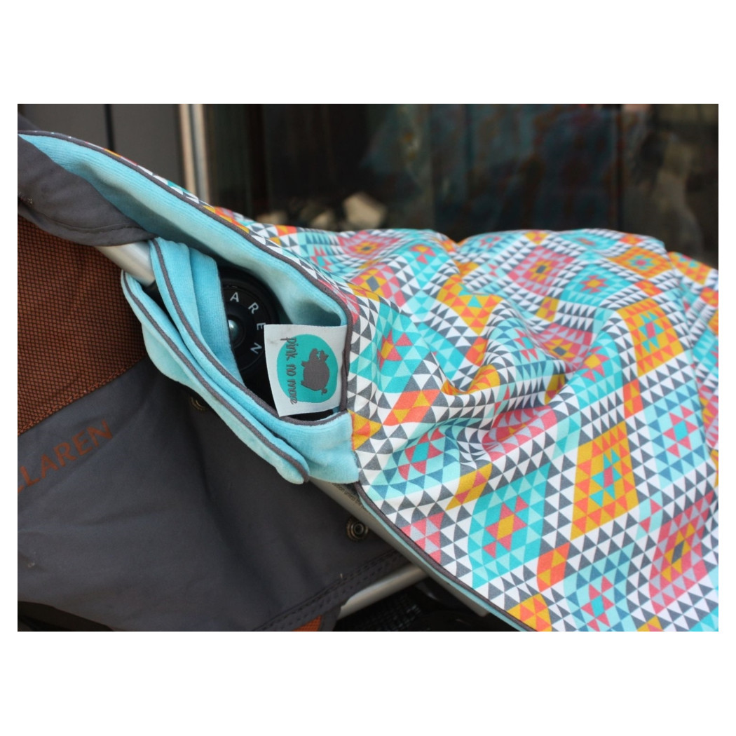 Kocyk ciepły mały z zaczepem do wózka - Ethnic Intense & Turkusowy Welur 70 x 90 - Pink No More