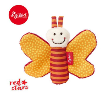 Miękka mini-przytulanka pomarańczowy motylek z szeleszczącymi skrzydełkami Red Stars - Sigikid