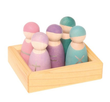WYPRZEDAŻ ! Pięcioro pastelowych przyjaciół 1+ - Grimm's Grimms - Zabawka drewniana - Montessori
