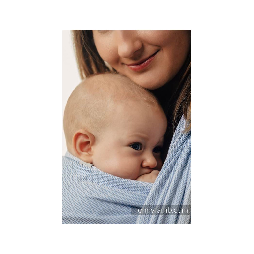 MAŁA JODEŁKA NIEBIESKA M - Moja druga chusta do noszenia dzieci, tkana splotem jodełkowym, bawełna - Rozmiar M (4,6 metra) -  Le