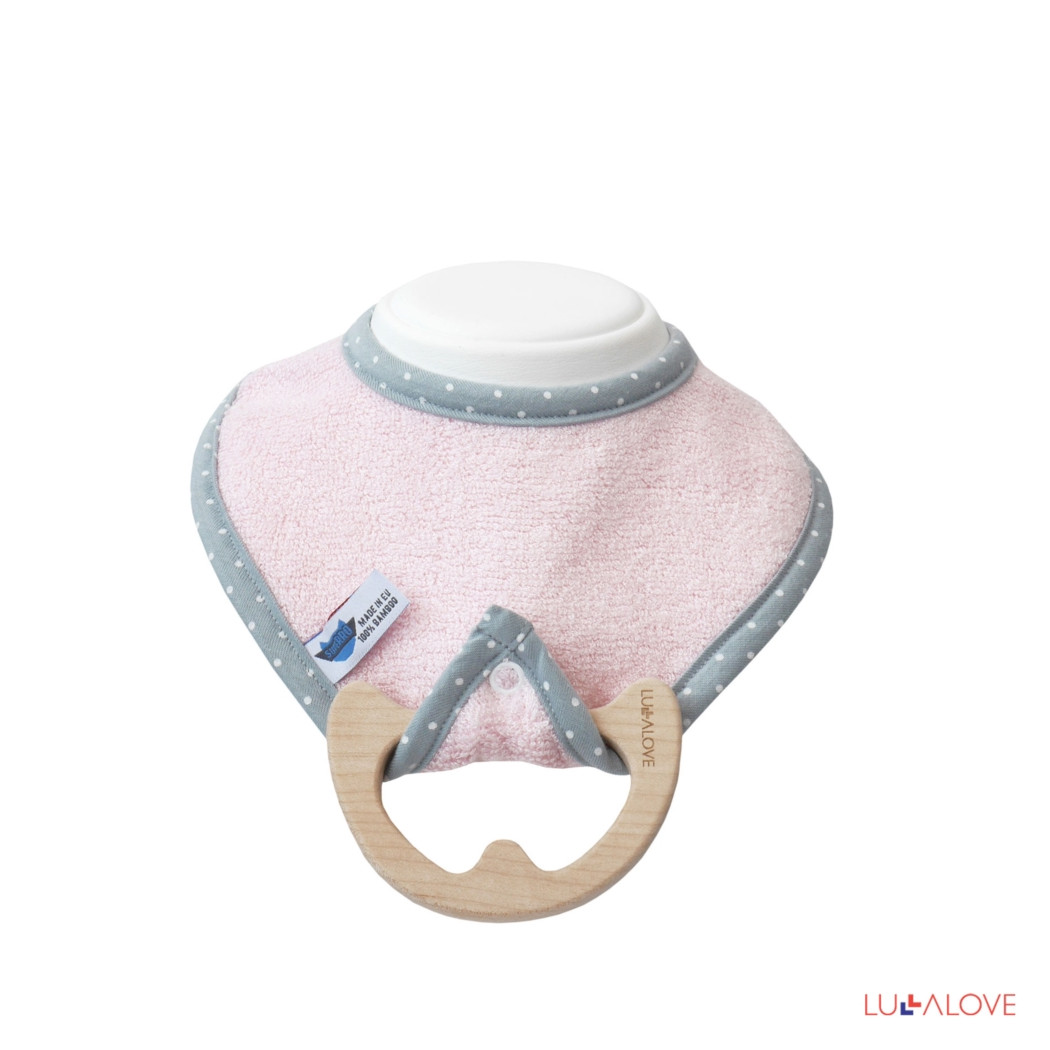 SupeRRO baby eco różowy- śliniak z drewnianym gryzakiem - LullaLove