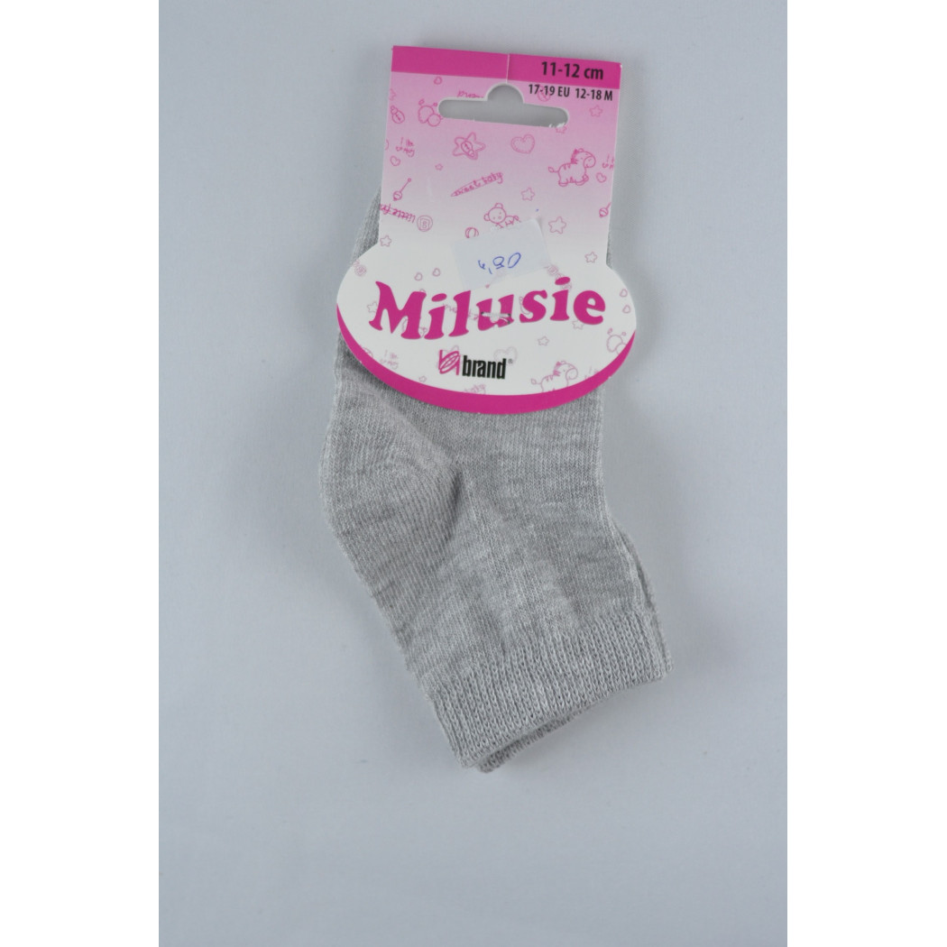 Skarpetki bawełniane gładkie - szare - 11-12 cm - 12-18 miesięcy - Milusie