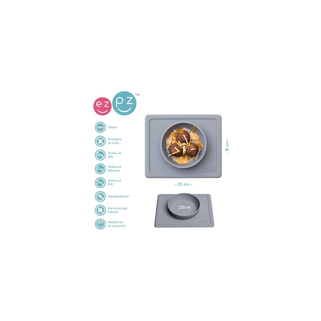 Mini Bowl - Szara - Mała Silikonowa miseczka z podkładką 2w1 - EZPZ