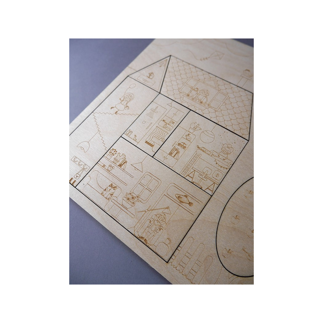 WYPRZEDAŻ Puzzle drewniane - Stuk, Puk! Kto tam? - 28x30cm - Montessori - Stuka Puka