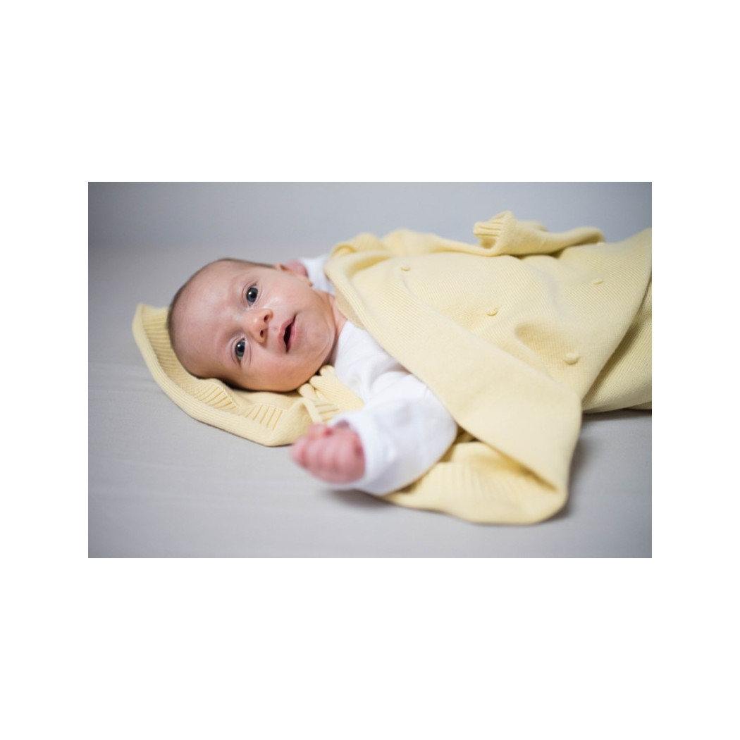 Kocyk Bawełniany- Popcorn- Cytrynowy - 80x100 cm - Poofi