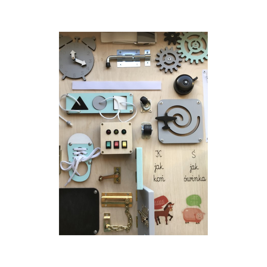 Duża Tablica Manipulacyjna - Naturalna z Miętą - Montessori - Woobiboo