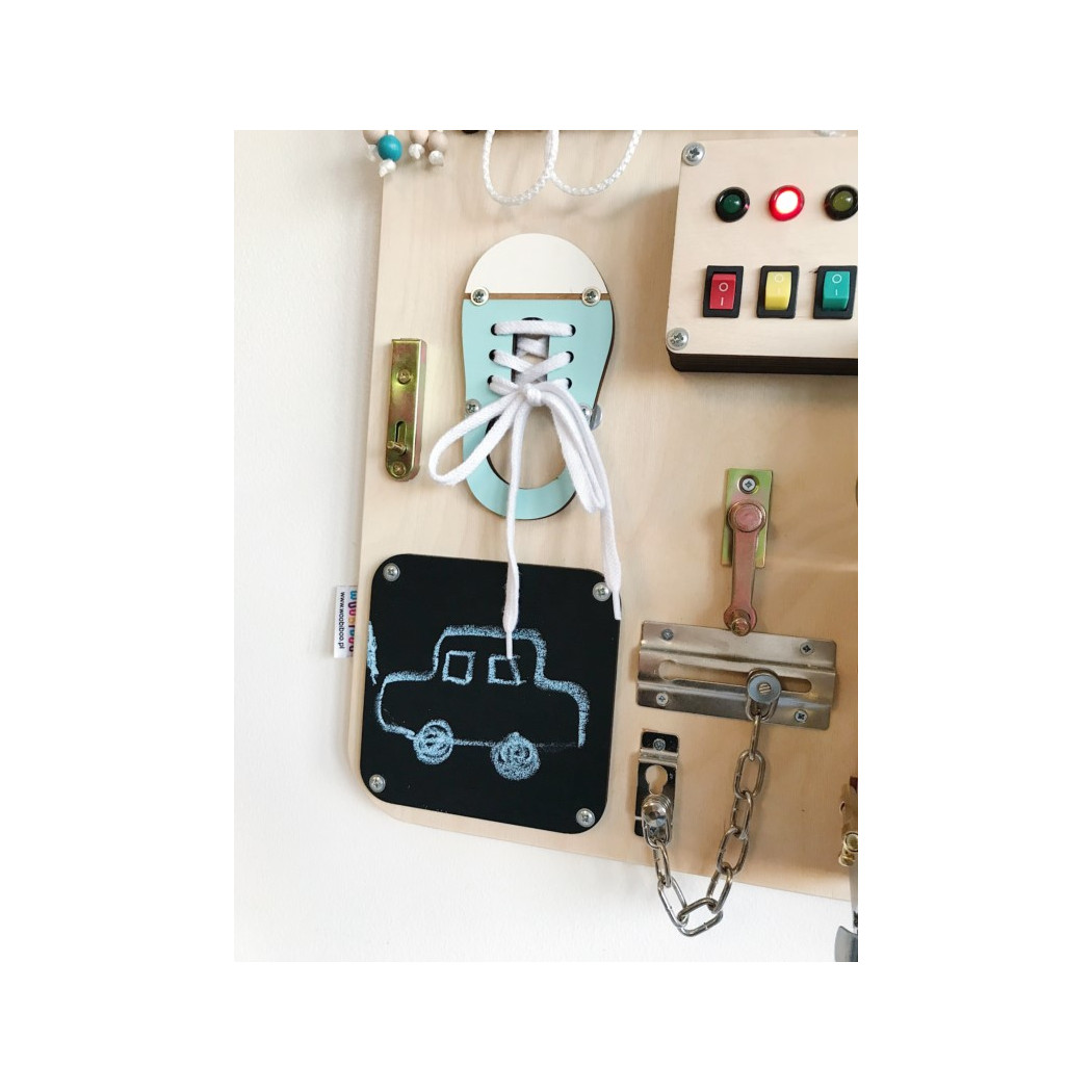 Duża Tablica Manipulacyjna - Szara z Kolorowymi Elementami - Montessori - Woobiboo