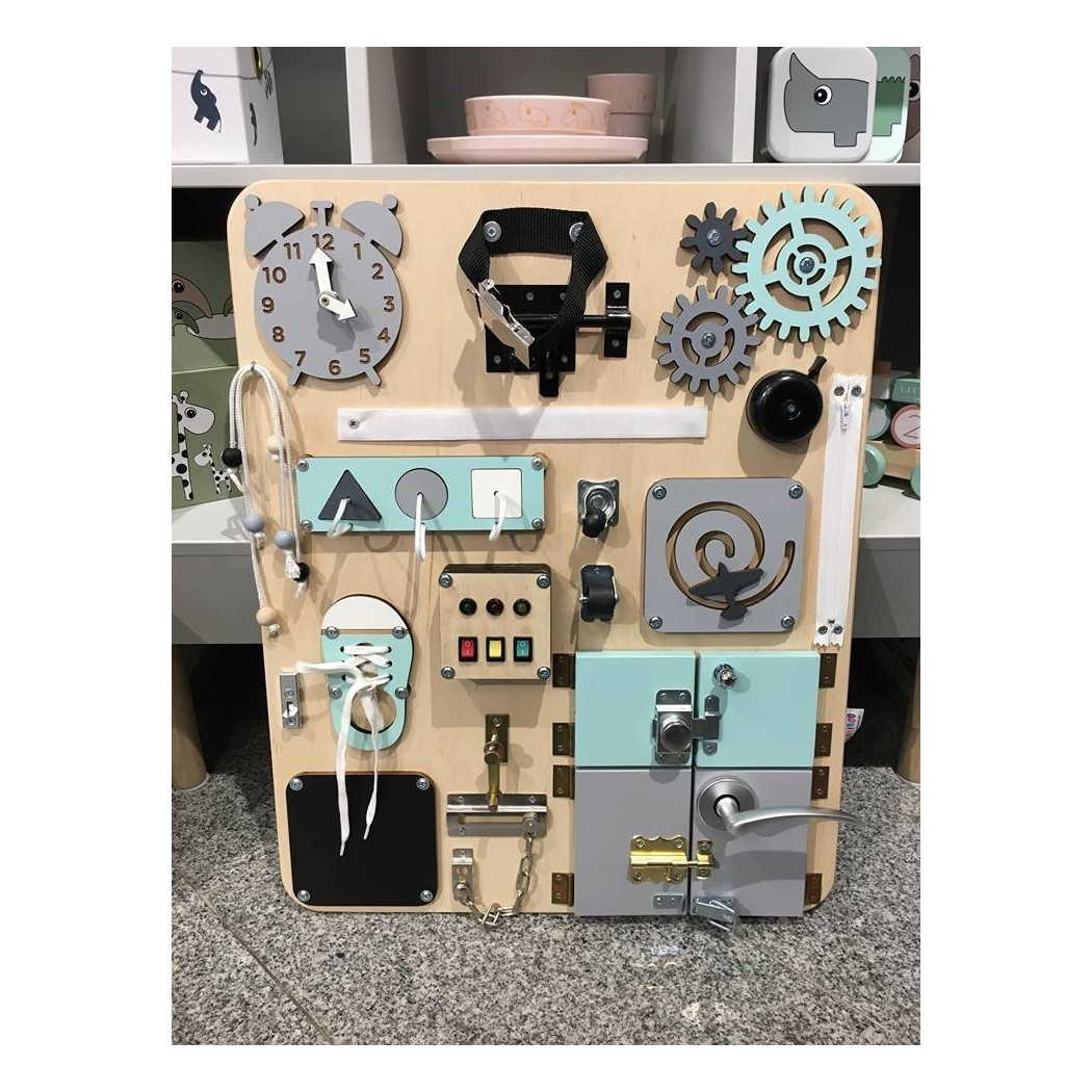 Duża Tablica Manipulacyjna - Naturalna z Miętą - Montessori - Woobiboo