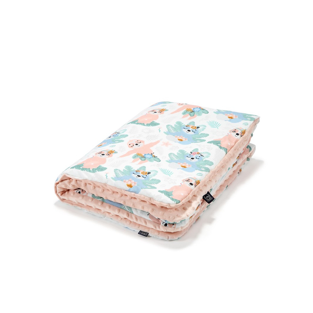 Kocyk Średniaka - Yoga Candy Sloths - Powder Pink - 80x100 - La Millou