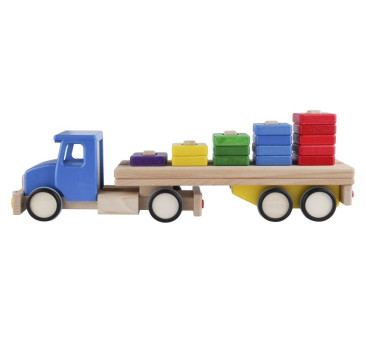 Duża drewniana ciężarówka z klockami do układania - sorter - czerwona Lupo Montessori