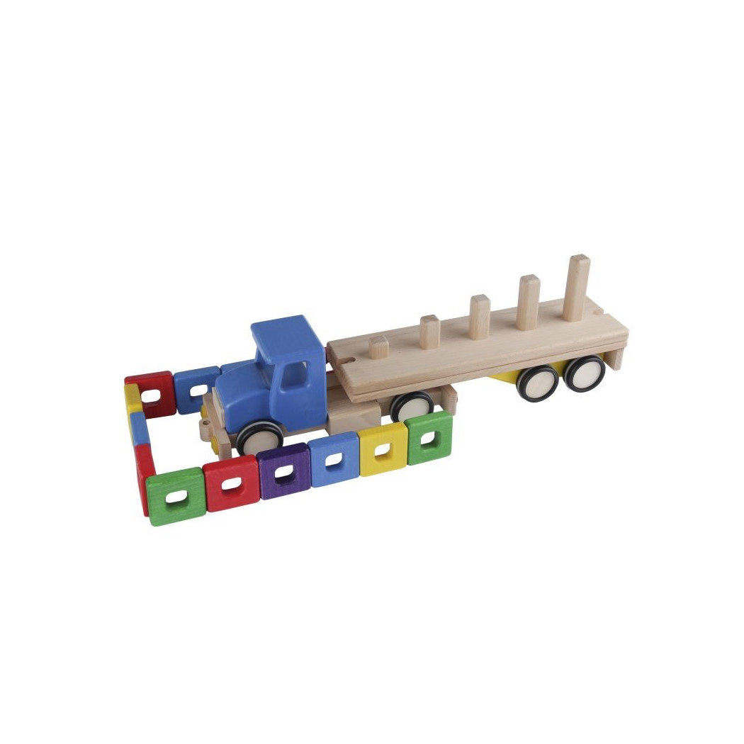 Duża drewniana ciężarówka z klockami do układania - sorter - zielona Lupo Montessori