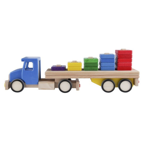 Duża drewniana ciężarówka z klockami do układania - sorter - niebieska Lupo Montessori