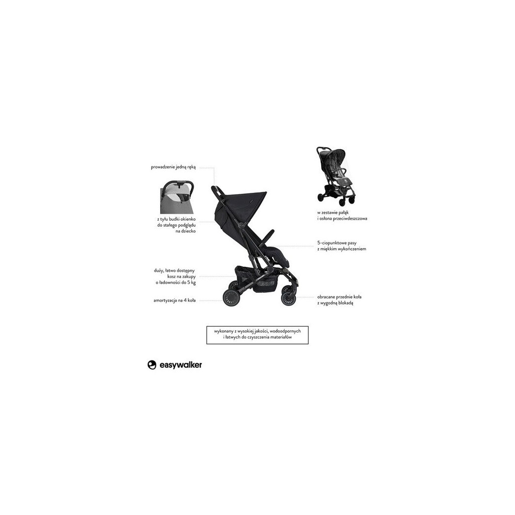 Night Black Easywalker Buggy XS - Wózek spacerowy z osłonką przeciwdeszczową - Easywalker - Spacerówka