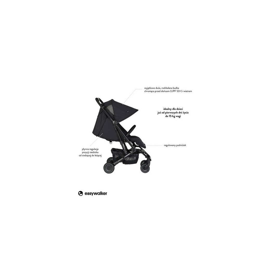Night Black Easywalker Buggy XS - Wózek spacerowy z osłonką przeciwdeszczową - Easywalker - Spacerówka