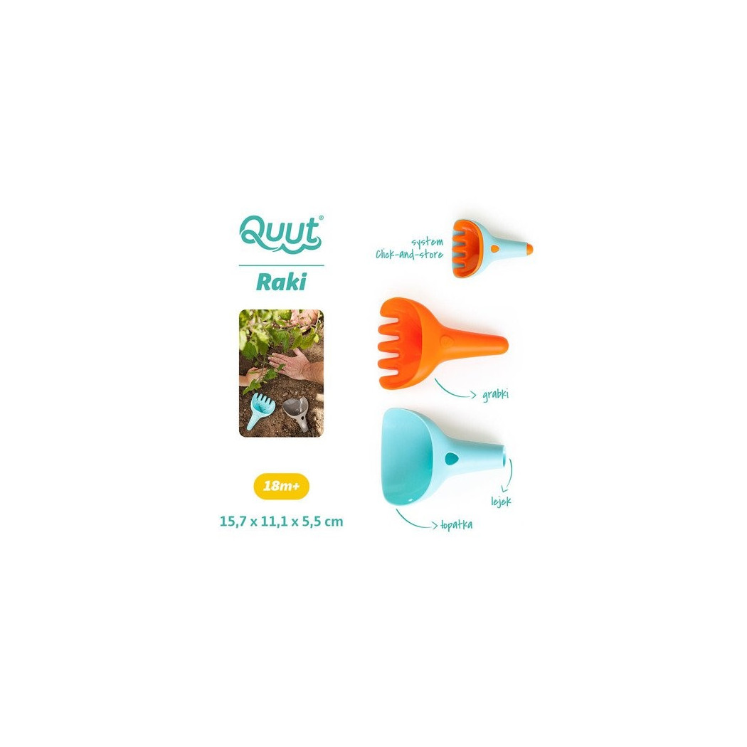 Raki Blue Orange - Zestaw Łopatka i Grabki - do piasku, śniegu, ogrodu - Vintage Blue Mighty Orange - Quut