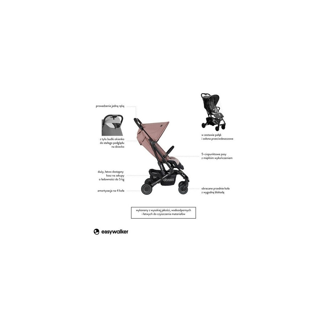 Desert Pink Easywalker Buggy XS - Wózek spacerowy z osłonką przeciwdeszczową - Easywalker - Pudrowy róż - Spacerówka