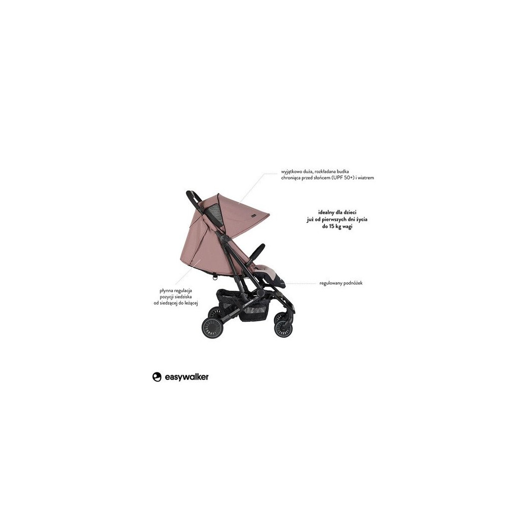 Desert Pink Easywalker Buggy XS - Wózek spacerowy z osłonką przeciwdeszczową - Easywalker - Pudrowy róż - Spacerówka
