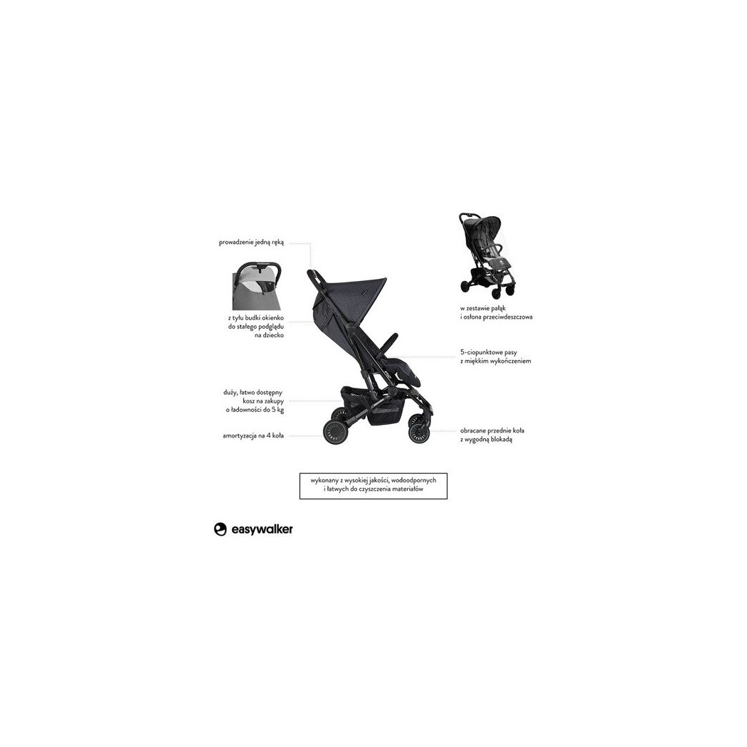 Melange Grey Easywalker Buggy XS - Wózek spacerowy z osłonką przeciwdeszczową - Easywalker - Spacerówka