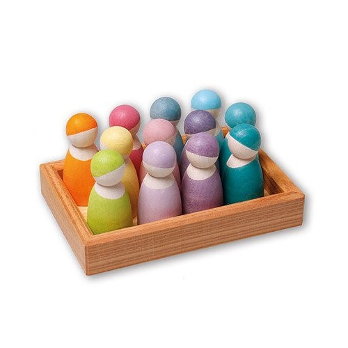 WYPRZEDAŻ 12 drewnianych pastelowych przyjaciół 1+ - Grimm's Grimms - Zabawka drewniana - Montessori