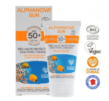 Hipoalergiczny Krem Przeciwsłoneczny - filtr SPF50 - wodoodporny - 50g - Alphanova Sun Bio