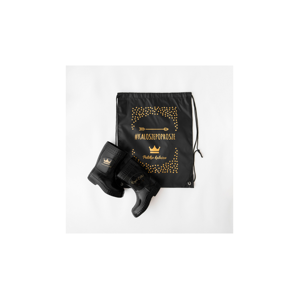 Czarny/ Korona -  rozm. 25/26 - Kalosze Dziecięce + worek/plecak - Royal Child - kaloszepoprosze Kalosze Poproszę