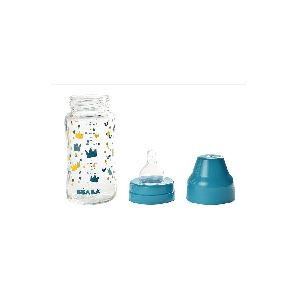 WYPRZEDAŻ Yellow Blue Crown - Butelka Szklana - Szerokootworowa - 240ml - Beaba